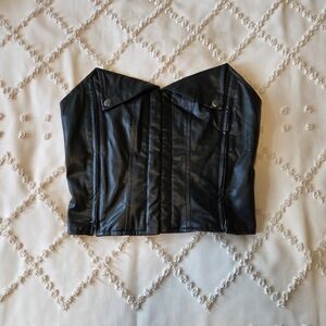 Black Faux Leather Strapless Top